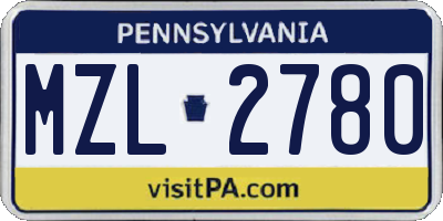 PA license plate MZL2780