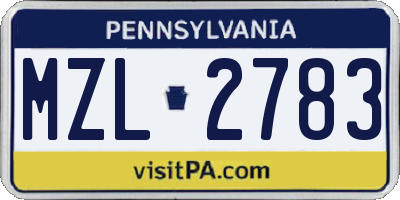 PA license plate MZL2783