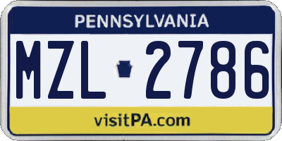 PA license plate MZL2786