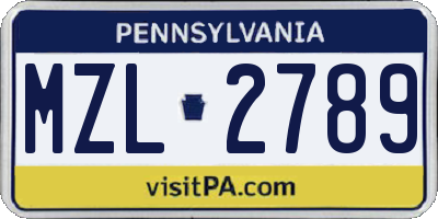 PA license plate MZL2789