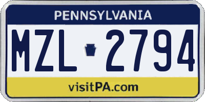 PA license plate MZL2794