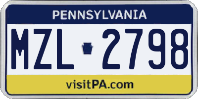 PA license plate MZL2798