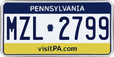 PA license plate MZL2799