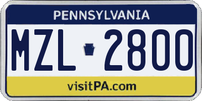 PA license plate MZL2800