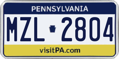 PA license plate MZL2804