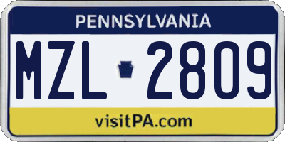 PA license plate MZL2809