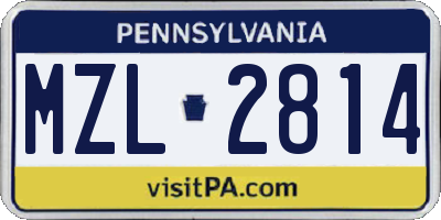 PA license plate MZL2814