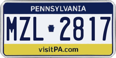 PA license plate MZL2817