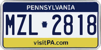 PA license plate MZL2818
