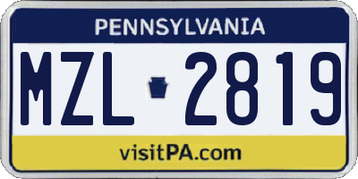 PA license plate MZL2819