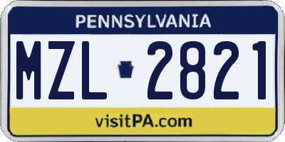 PA license plate MZL2821
