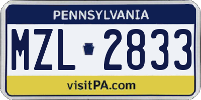 PA license plate MZL2833