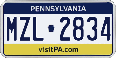 PA license plate MZL2834