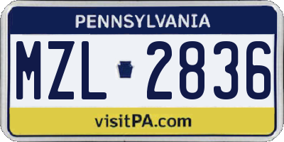 PA license plate MZL2836