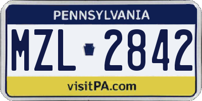 PA license plate MZL2842