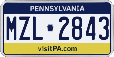 PA license plate MZL2843