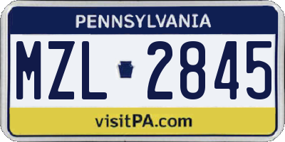 PA license plate MZL2845