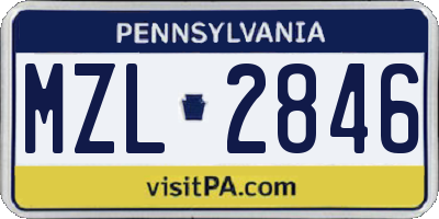 PA license plate MZL2846