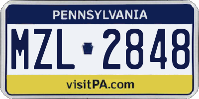 PA license plate MZL2848