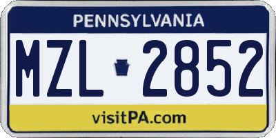 PA license plate MZL2852