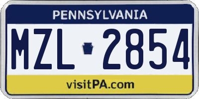 PA license plate MZL2854