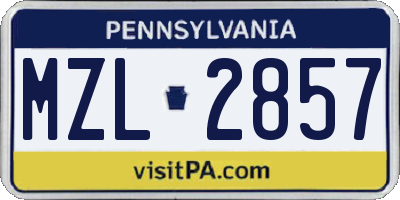 PA license plate MZL2857