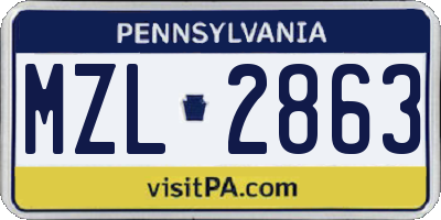 PA license plate MZL2863