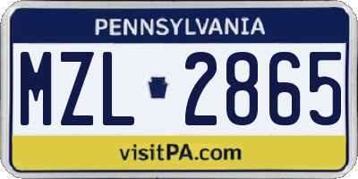 PA license plate MZL2865