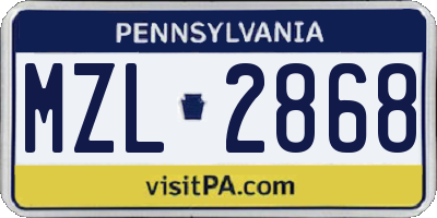 PA license plate MZL2868