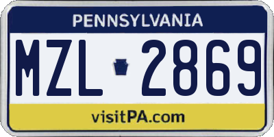 PA license plate MZL2869