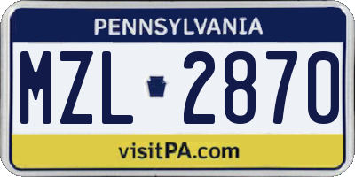 PA license plate MZL2870