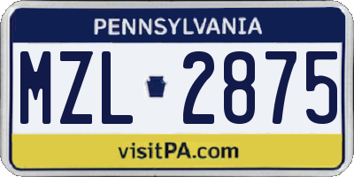 PA license plate MZL2875