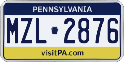 PA license plate MZL2876