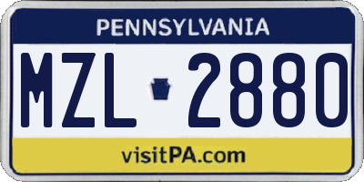 PA license plate MZL2880