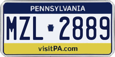 PA license plate MZL2889