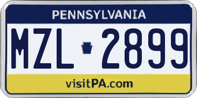 PA license plate MZL2899