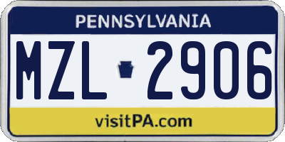 PA license plate MZL2906