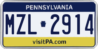 PA license plate MZL2914