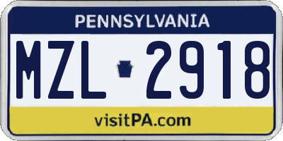 PA license plate MZL2918