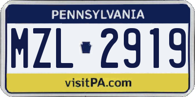 PA license plate MZL2919