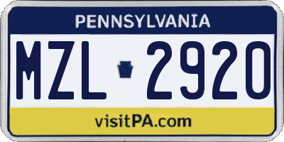 PA license plate MZL2920