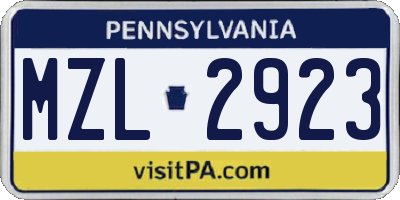 PA license plate MZL2923