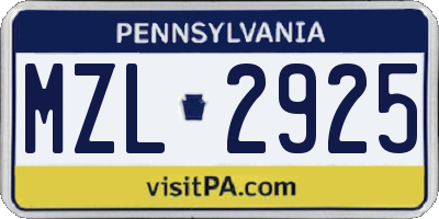 PA license plate MZL2925