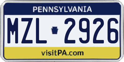 PA license plate MZL2926