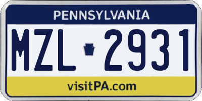 PA license plate MZL2931