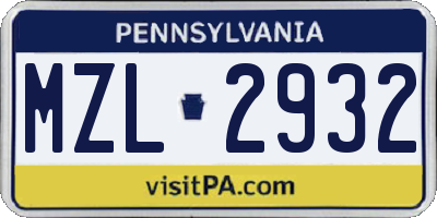 PA license plate MZL2932