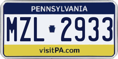 PA license plate MZL2933