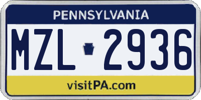 PA license plate MZL2936