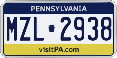 PA license plate MZL2938