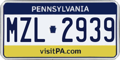 PA license plate MZL2939